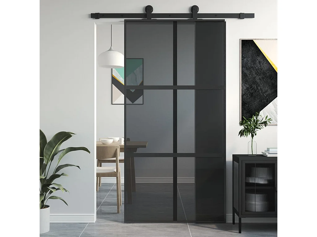 Porte coulissante noir 102,5x205 cm verre trempé aluminium FR127946