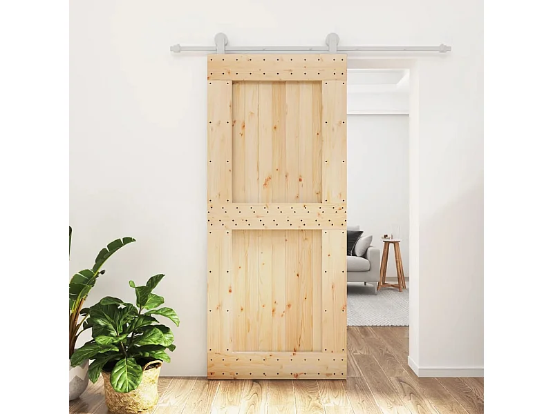 Puerta corredera con herrajes madera maciza de pino 90x210 cm ES533606