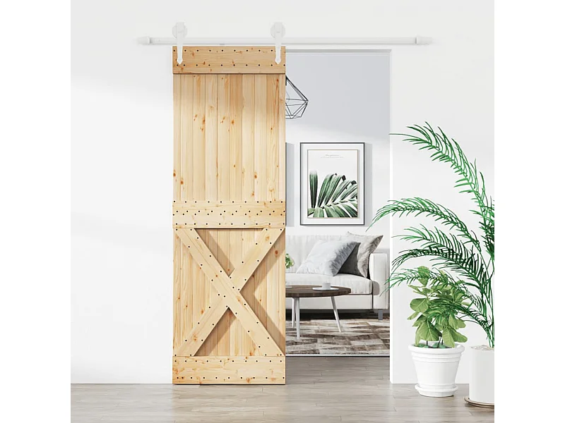 Puerta corredera con herrajes madera maciza de pino 70x210 cm ES347084