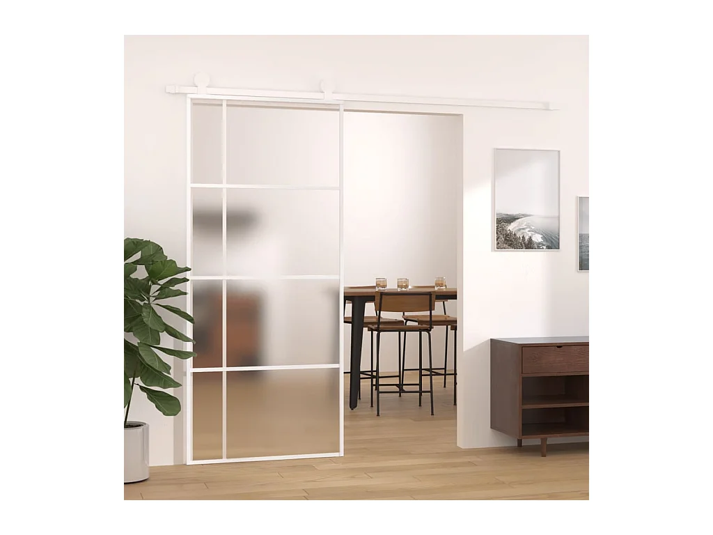 Porte coulissante Verre ESG dépoli et aluminium 90x205 cm Blanc FR240689