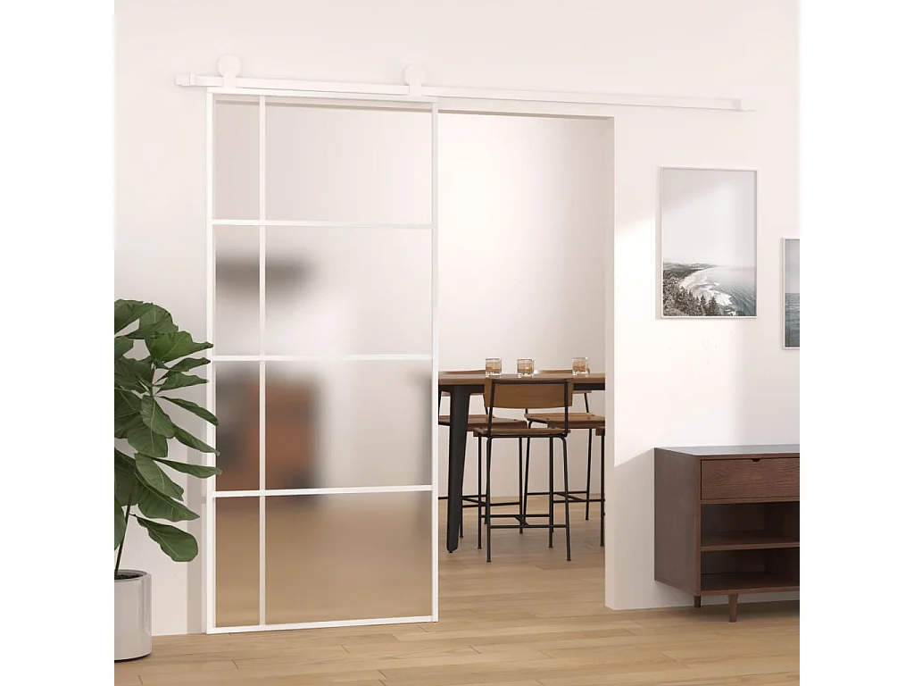 Puerta corredera ESG vidrio y aluminio blanca 90x205 cm ES134122