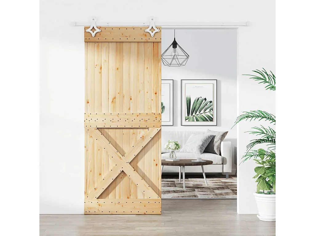 Porte coulissante et kit de quincaillerie 85x210 cm pin massif FR179245