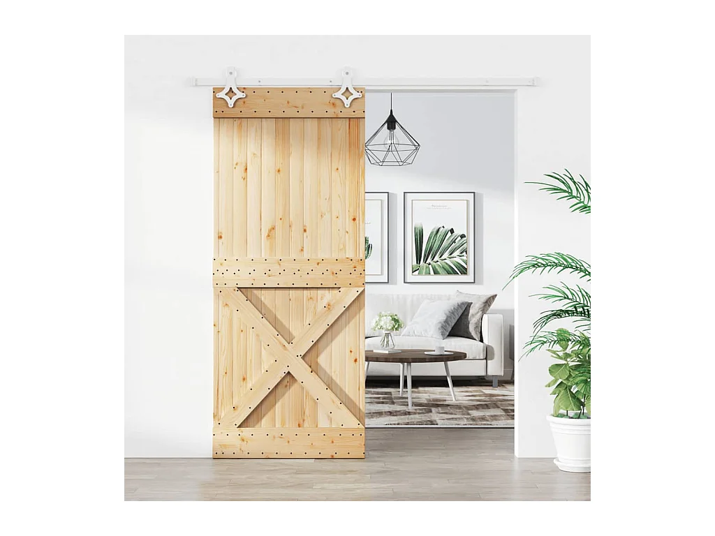 Porte coulissante et kit de quincaillerie 85x210 cm pin massif FR179245