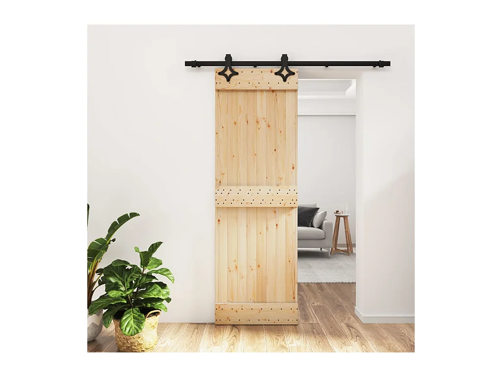 Porte coulissante et kit de quincaillerie 70x210 cm pin massif FR164982