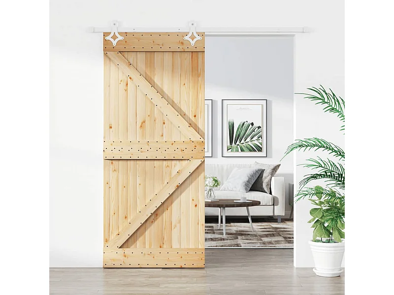 Puerta corredera con herrajes madera maciza de pino 90x210 cm ES905082