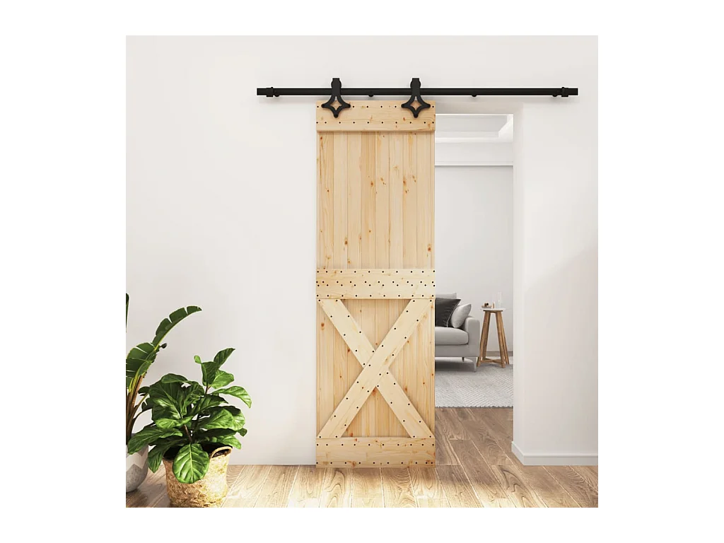 Porte coulissante et kit de quincaillerie 70x210 cm pin massif FR491265