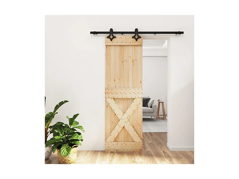 Porta de correr com ferragens 70x210 cm madeira de pinho maciça PT195358