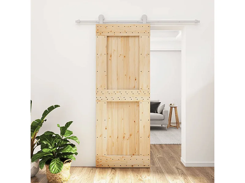 Puerta corredera con herrajes madera maciza de pino 80x210 cm ES880117
