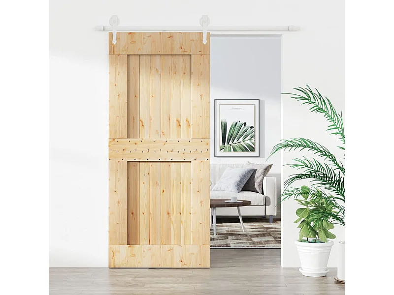 Porte coulissante et kit de quincaillerie 90x210 cm pin massif FR904841