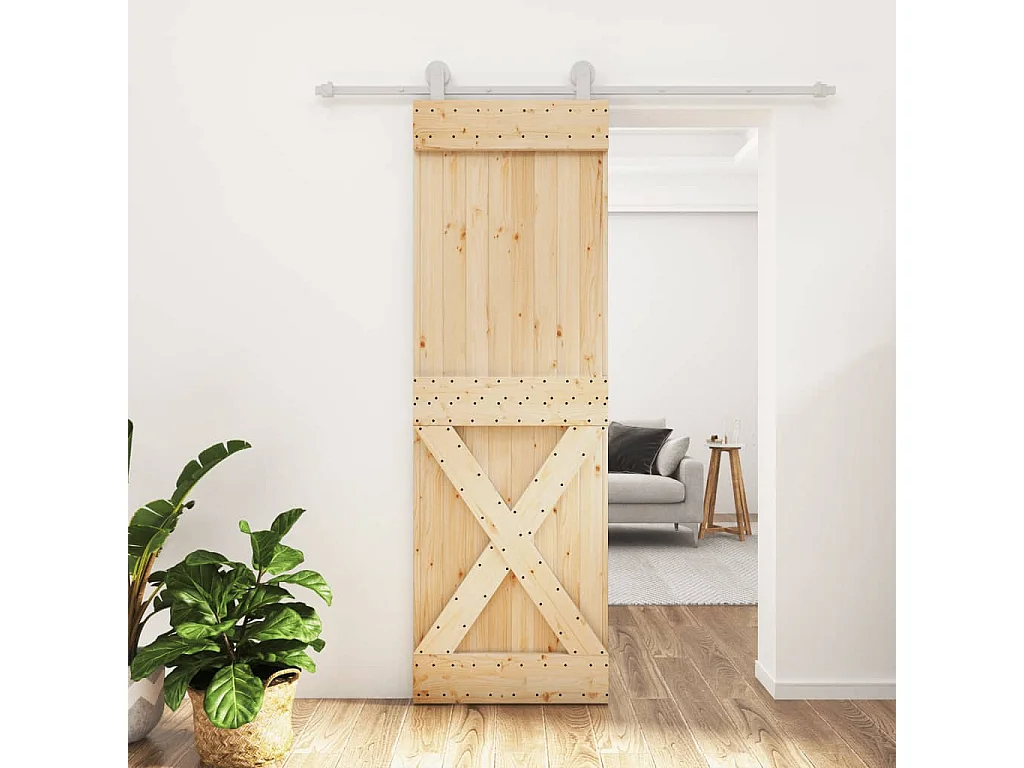 Porte coulissante et kit de quincaillerie 70x210 cm pin massif FR818843