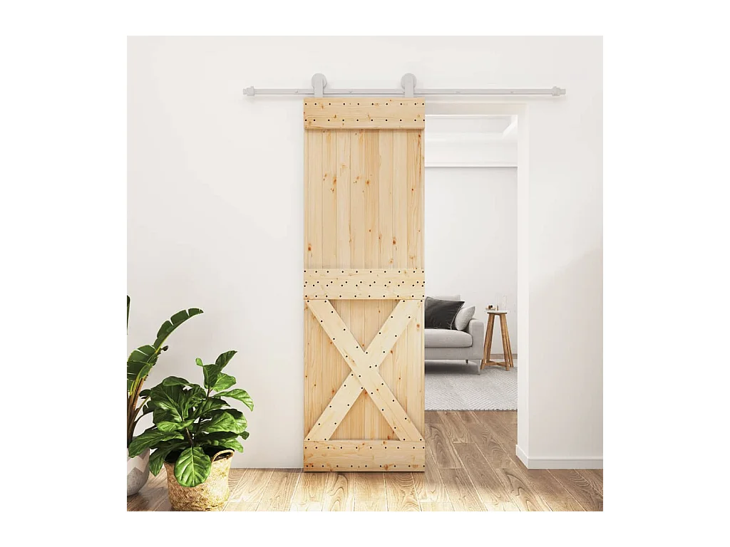 Porte coulissante et kit de quincaillerie 70x210 cm pin massif FR818843