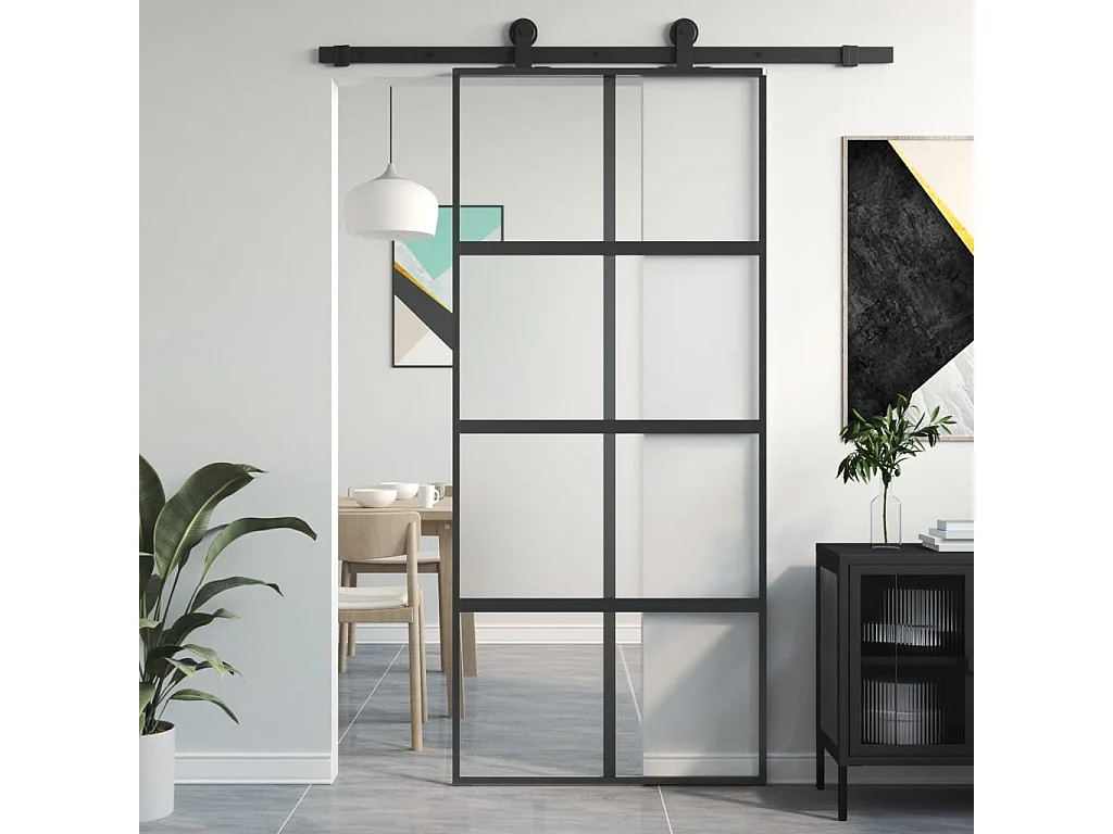 Porte coulissante noir 90x205 cm verre trempé aluminium FR732280