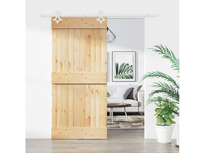 Kit Porte Coulissante 90x210 Cm Pin Massif VidaXL – Quincaillerie Incluse – Prêt à Poser