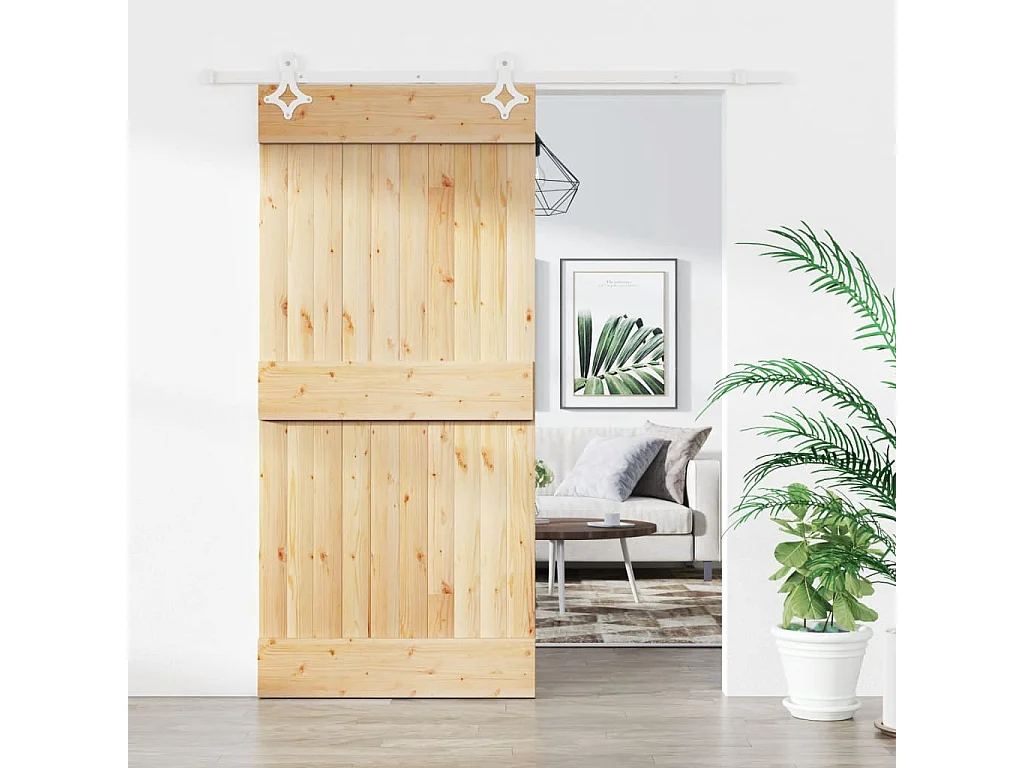 Puerta corredera con herrajes madera maciza de pino 90x210 cm ES814353