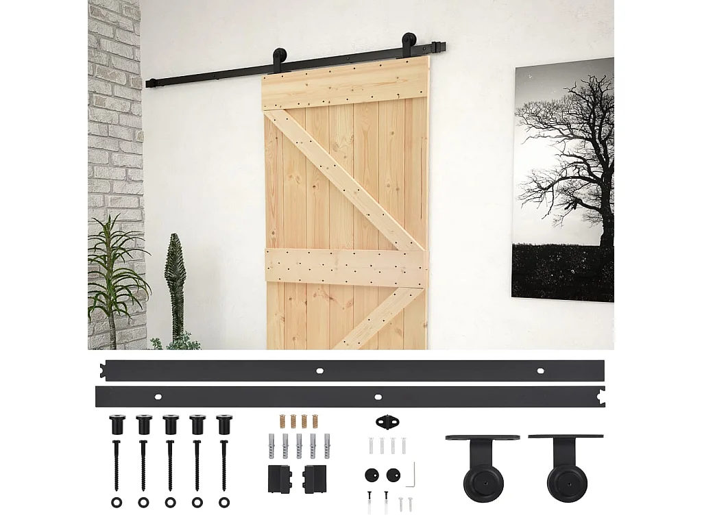 Porte coulissante avec kit de quincaillerie 90x210cm Pin massif FR108696