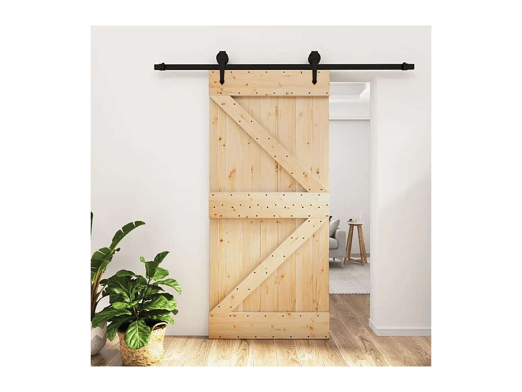 Porte coulissante et kit de quincaillerie 95x210 cm pin massif FR192591