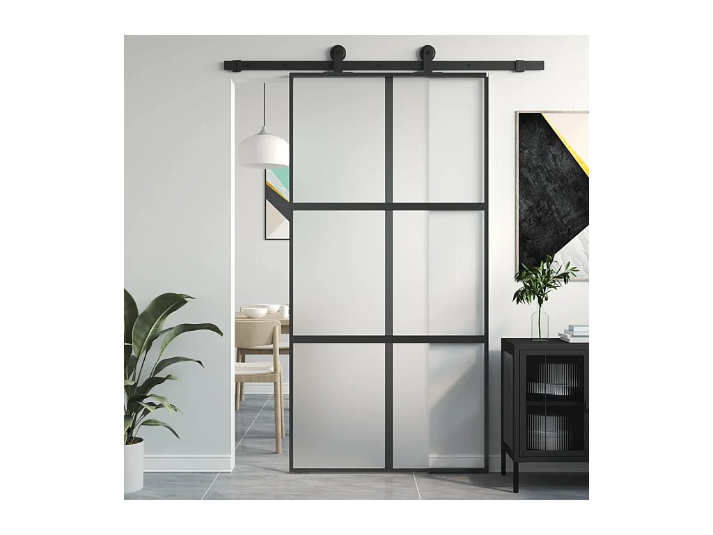 Porte coulissante noir 102,5x205 cm verre trempé aluminium FR925151