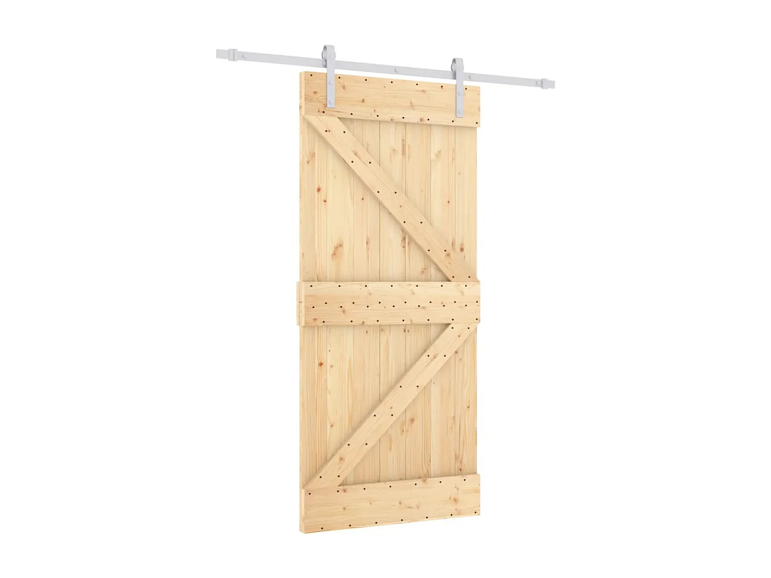 Porte coulissante et kit de quincaillerie 90x210 cm pin massif FR340644