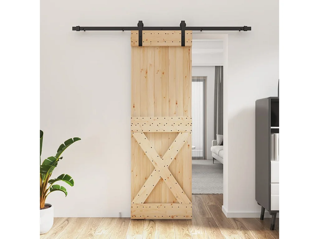 Porte coulissante et kit de quincaillerie 70x210 cm pin massif FR897568