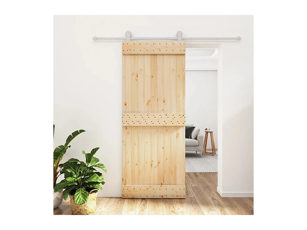 Porte coulissante et kit de quincaillerie 85x210 cm pin massif FR373877