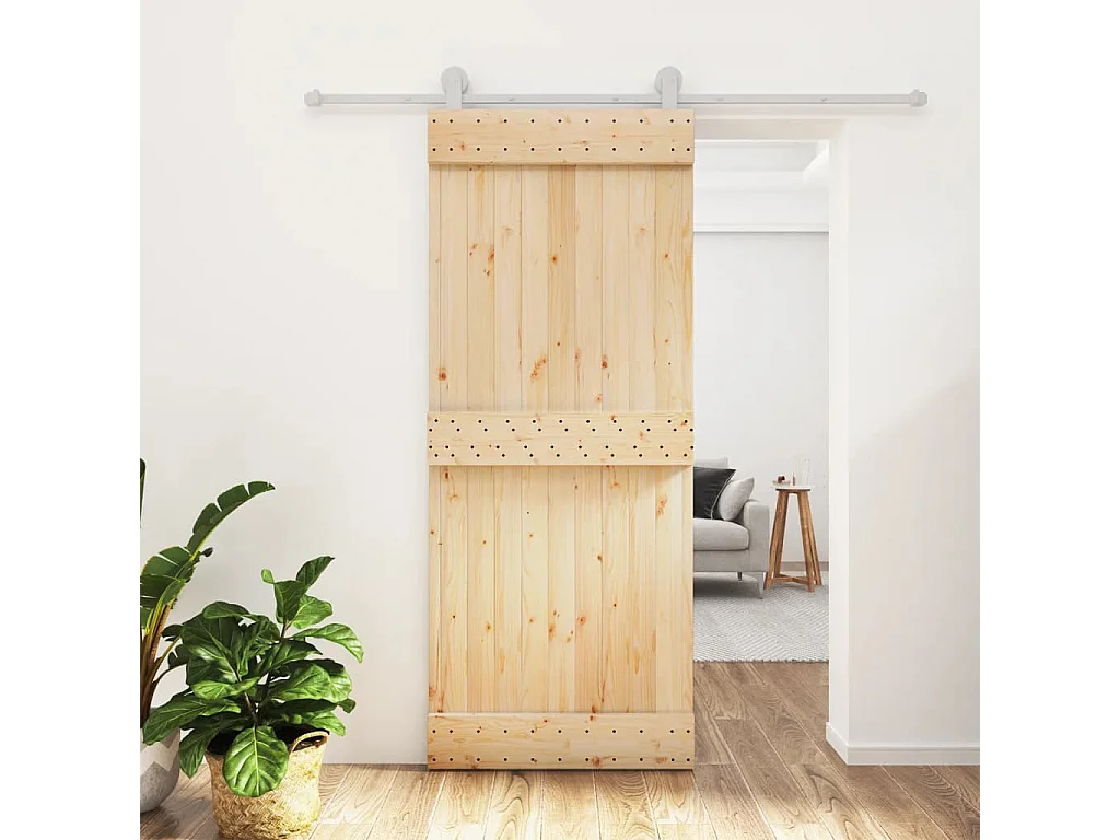 Porte coulissante et kit de quincaillerie 85x210 cm pin massif FR373877