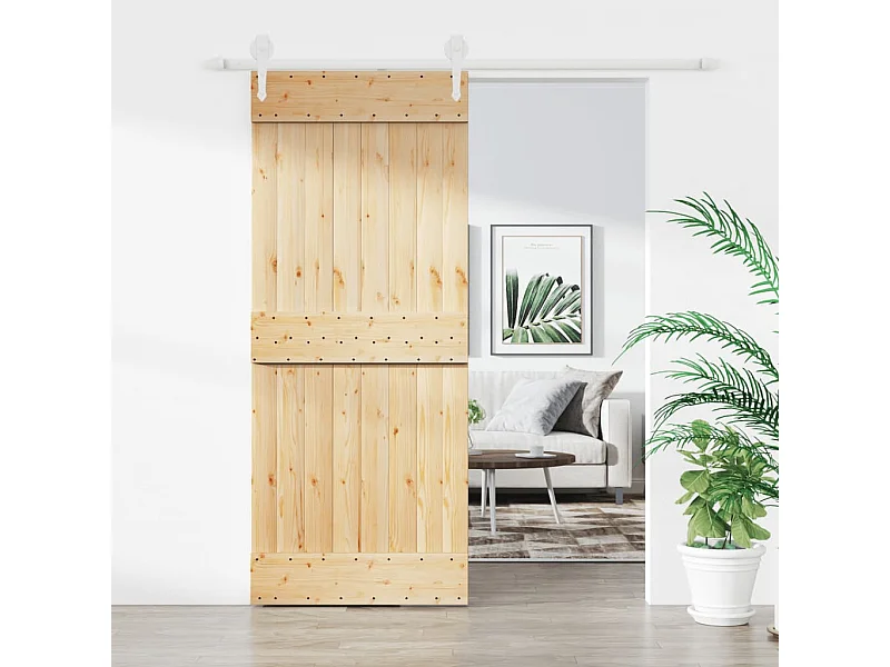 Puerta corredera con herrajes madera maciza de pino 85x210 cm ES156013