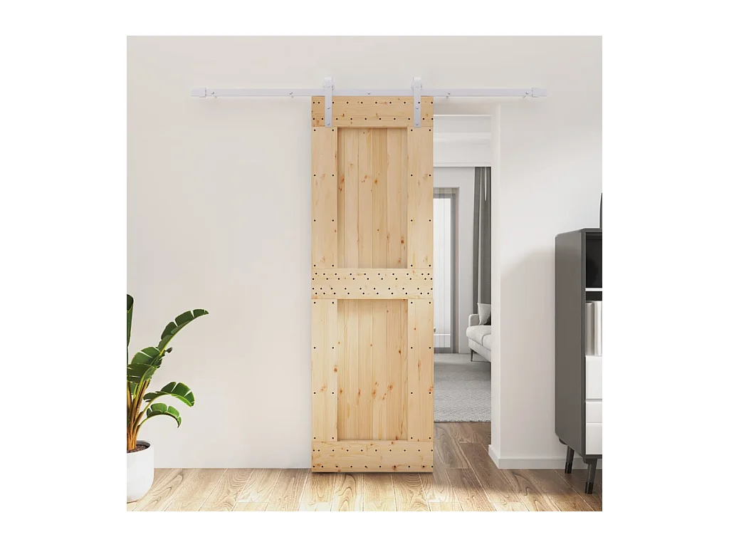 Puerta corredera con herrajes madera maciza de pino 70x210 cm ES986936