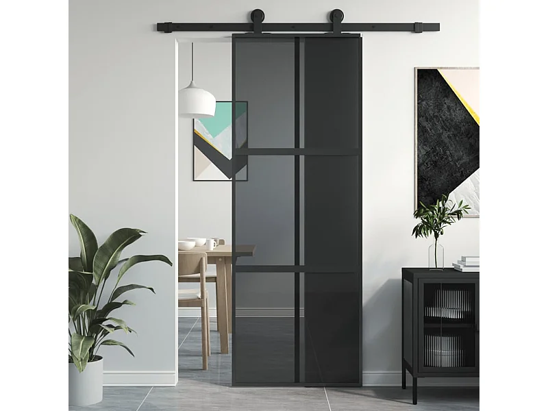 Porta deslizante 76x205 cm vidro temperado e alumínio preto PT391746