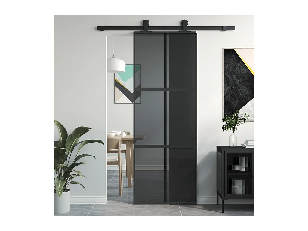 Porte coulissante noir 76x205 cm verre trempé aluminium FR214951