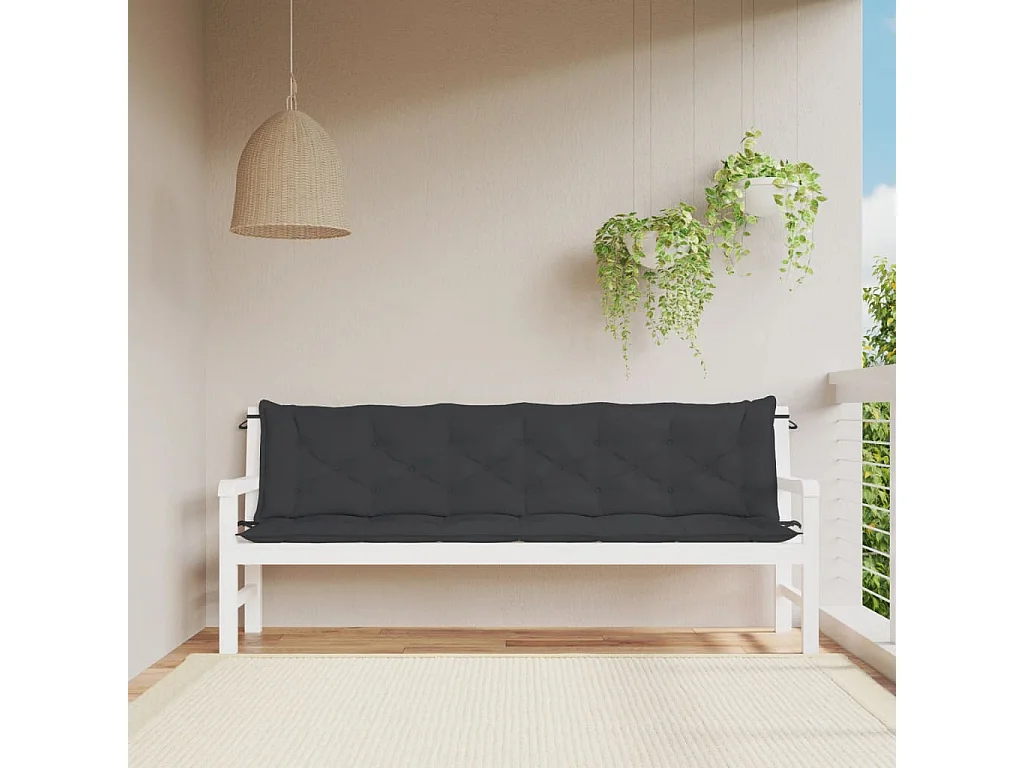 Cojines de banco de jardín 2 uds tela Oxford negro 200x50x7 cm ES746446