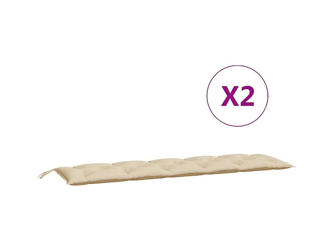 Coussins de banc jardin lot de 2 beige 180x50x7 cm tissu Oxford FR422564