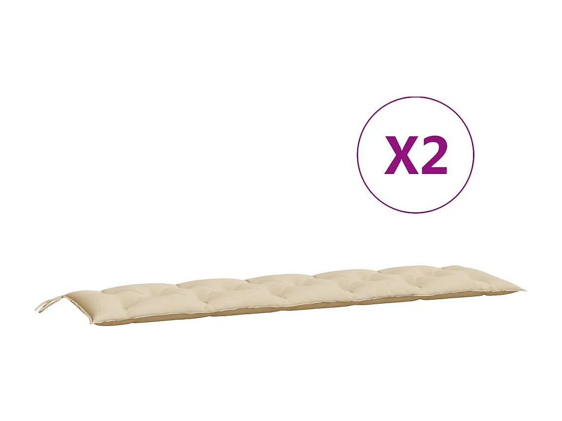 Coussins de banc jardin lot de 2 beige 180x50x7 cm tissu Oxford FR422564