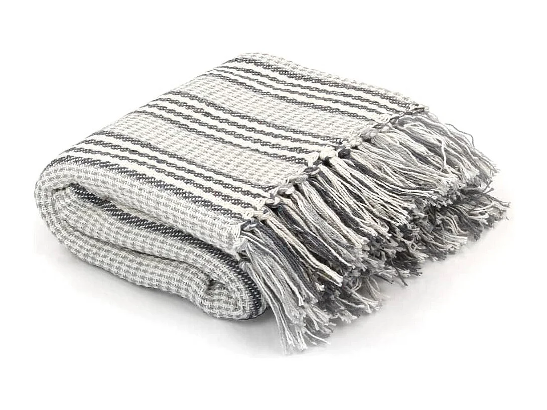 Couverture coton à rayures 125x150 cm Gris et Blanc FR127109