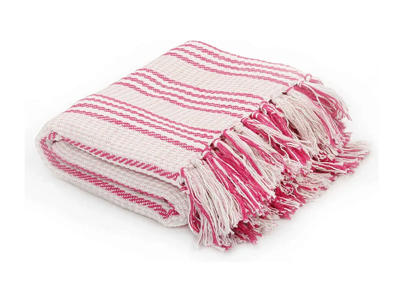 Couverture coton à rayures 220x250 cm Rose et Blanc FR842089