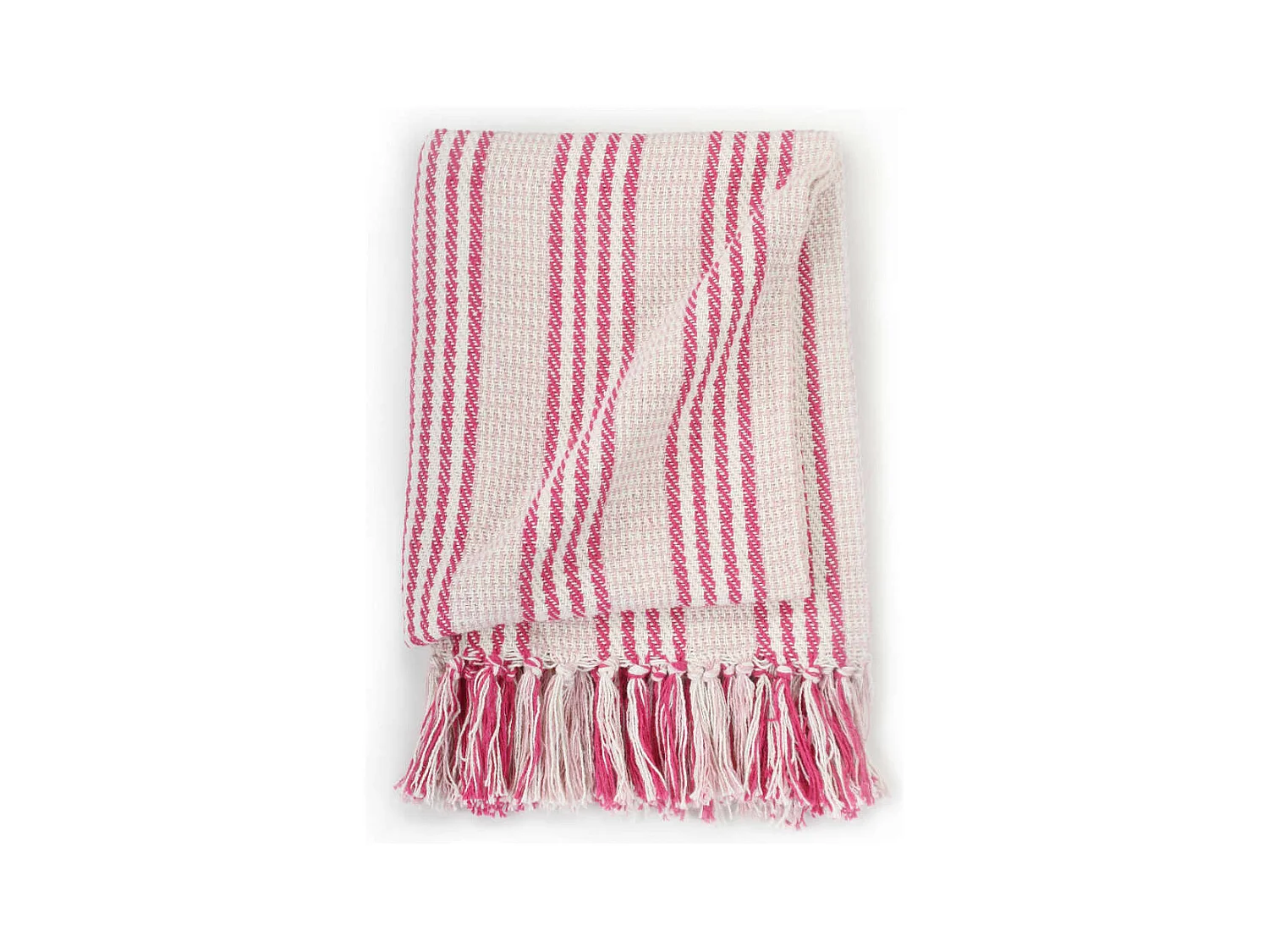 Couverture coton à rayures 220x250 cm Rose et Blanc FR842089