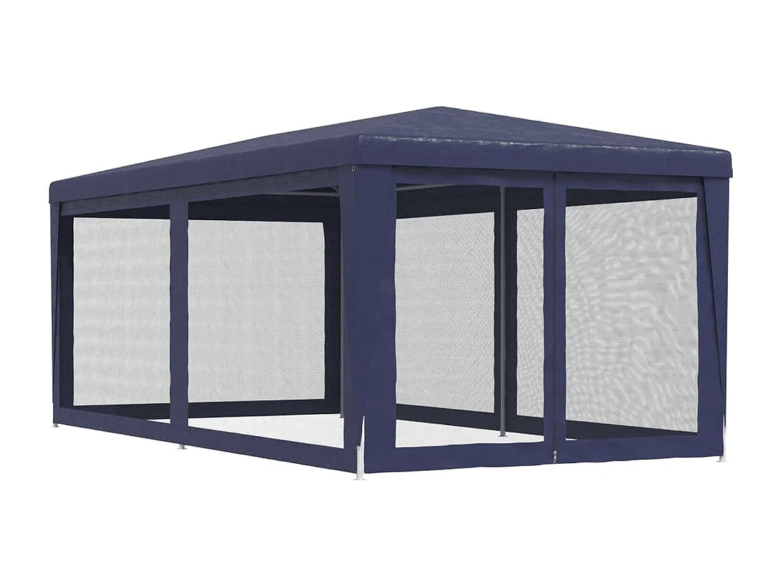 Tonnelle -Tente de fête avec 6 parois latérales en maille Bleu 3x6 m PEHD FR554961