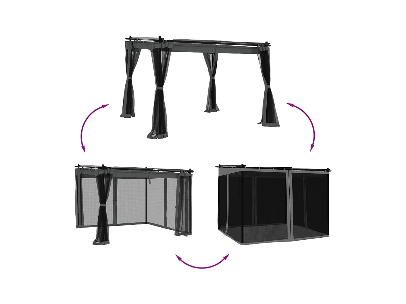 Tonnelle avec parois en filet anthracite 3x3 m acier FR539986
