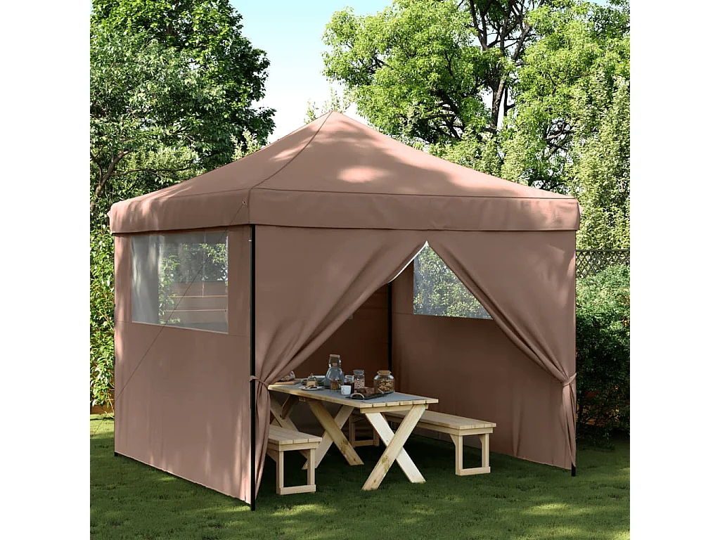 Tenda p/ festas pop-up dobrável com 4 paredes laterais castanho PT638761