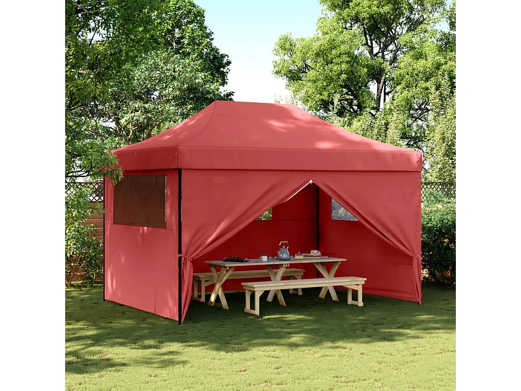 Partytent inklapbaar pop-up met 4 zijwanden bordeauxrood BE443998