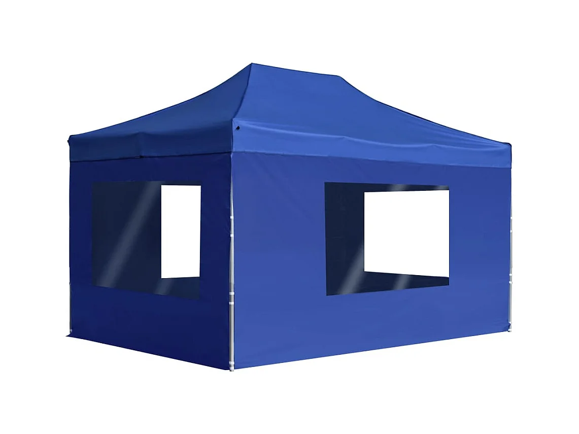 Tonnelle -Tente de réception pliable avec parois Aluminium 4,5x3 m Bleu FR547737