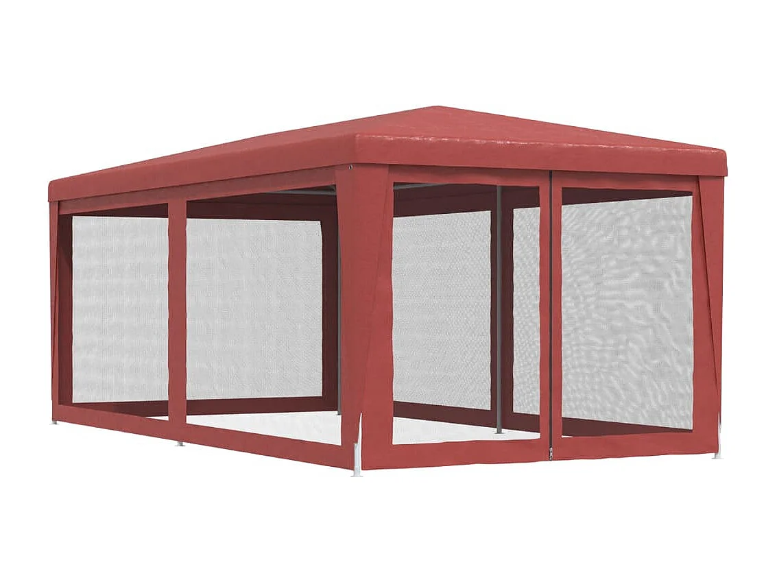 Tonnelle -Tente de fête avec 6 parois latérales en maille Rouge 3x6m PEHD FR553976