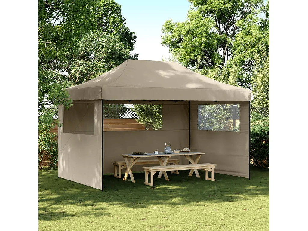Partytent inklapbaar pop-up met 3 zijwanden taupe BE409733