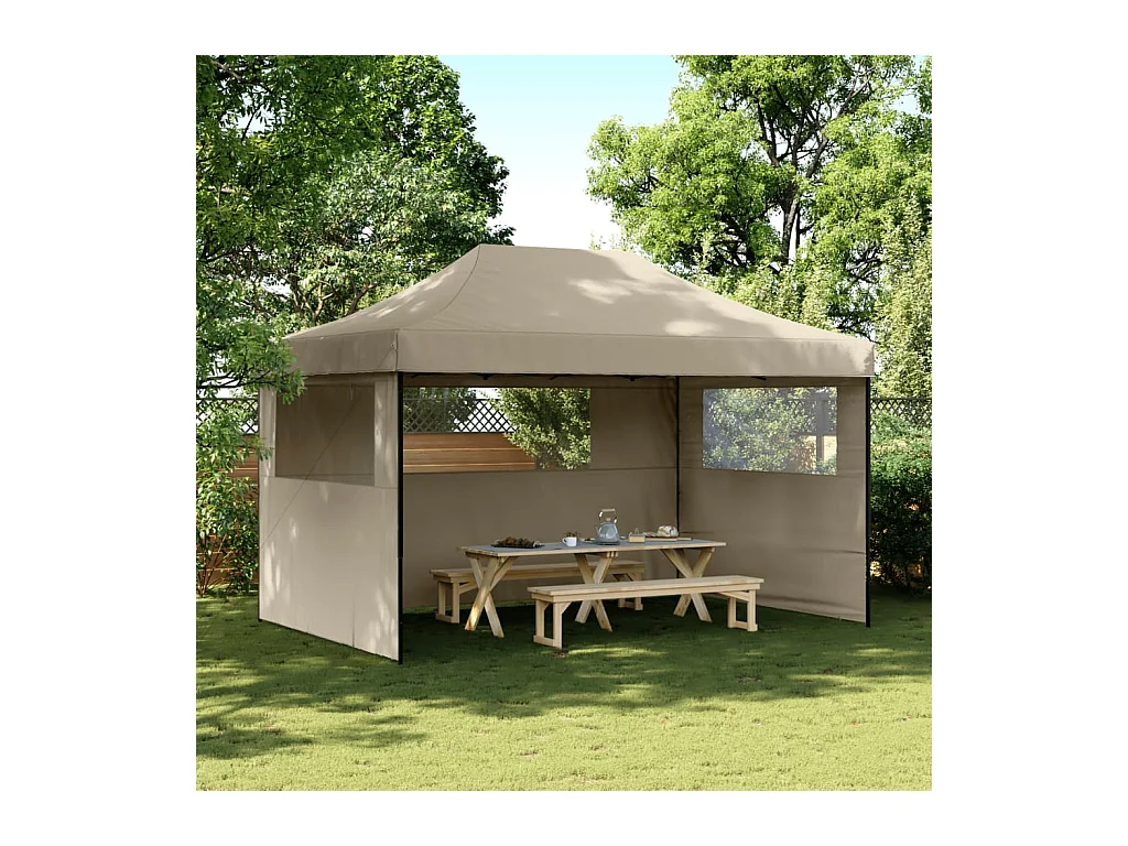 Tonnelle -Tente de réception pliable escamotable 3 parois latérales taupe FR229104