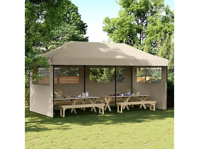 Tonnelle -Tente de réception pliable escamotable 3 parois latérales taupe FR133528