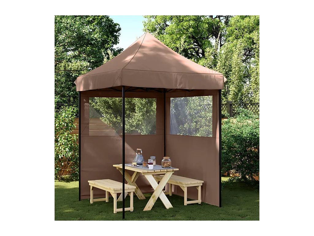 Tenda p/ festas pop-up dobrável com 2 paredes laterais castanho PT598659
