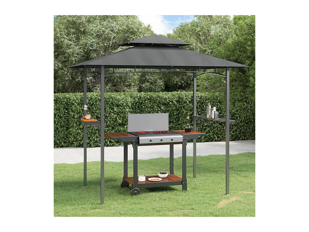 Gazebo BBQ et étagères latérales anthracite 240x150x243cm acier FR520362