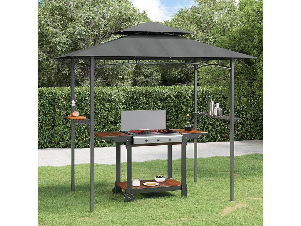 Gazebo BBQ et étagères latérales anthracite 240x150x243cm acier FR520362