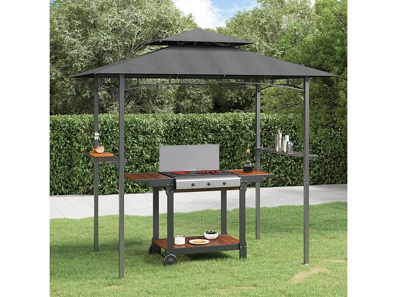 Gazebo BBQ et étagères latérales anthracite 240x150x243cm acier FR520362