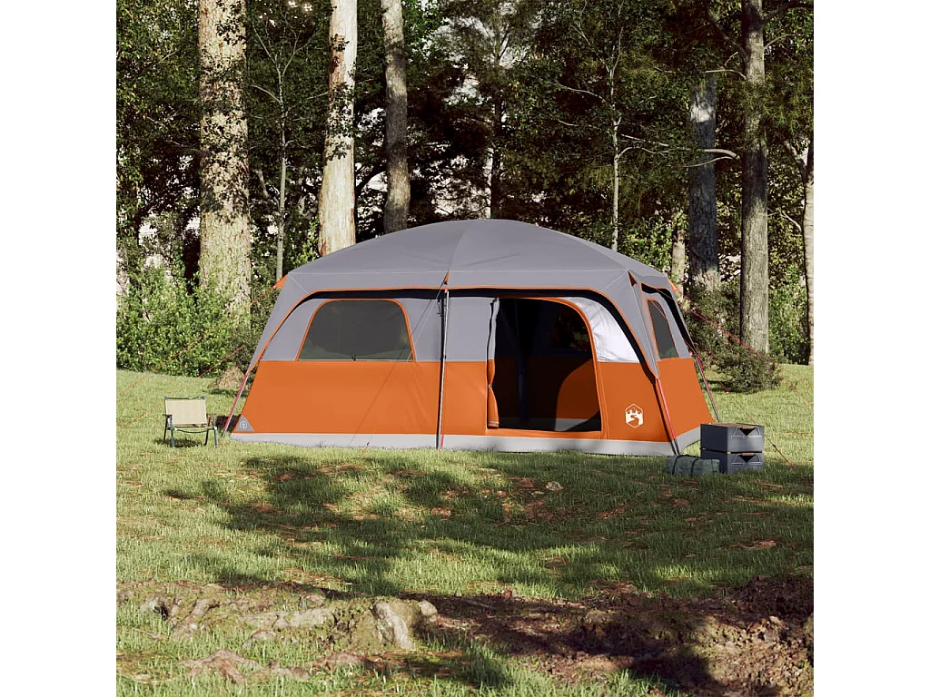 Tonnelle -Tente de cabine familiale 10 personnes gris orange imperméable FR890673