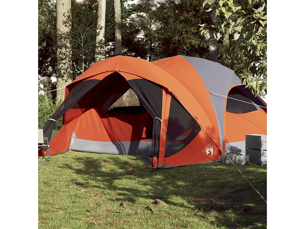 Tenda familiar estilo cabana 6 pessoas imperm. cinza/laranja PT744892